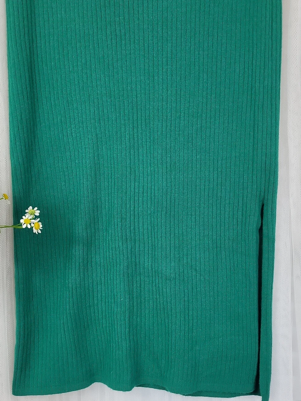 Saturday Sunday Anthropologie Teal Ribbed Knit Midi Skirt. Size L - Picture 4 of 12